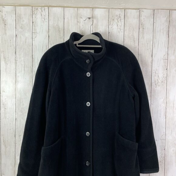 Vintage LL Bean Women’s M Wool Blend Long Trench Coat Black Made In USA - Picture 2 of 11